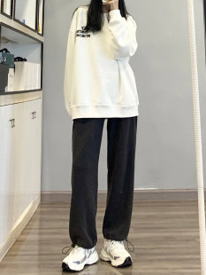 子 胖mm显瘦梨形身材直筒裤 深灰色休闲束脚运动卫裤 女秋冬加绒大码