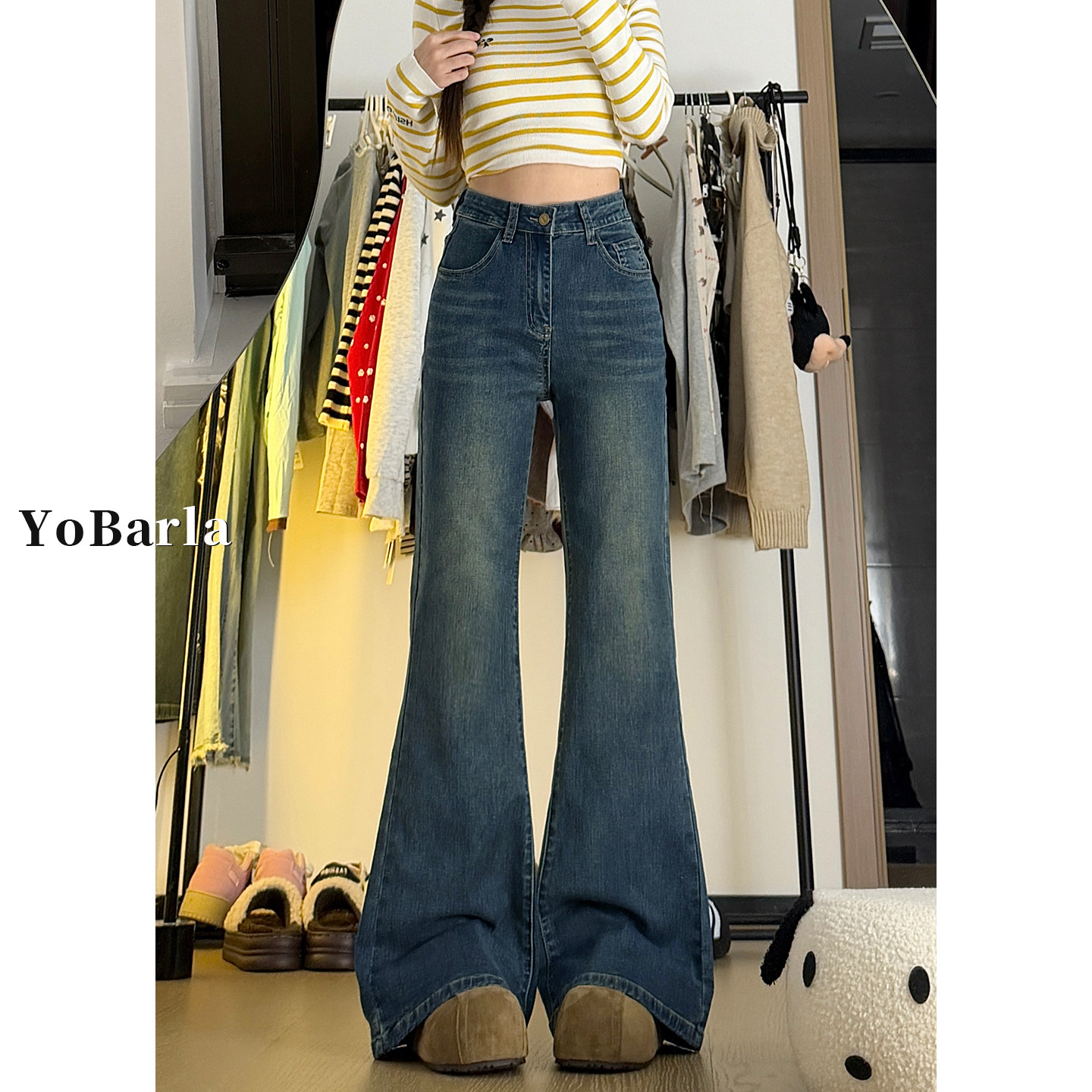 复古不贴腿微喇牛仔裤女冬季加绒加厚胖mm大码弹力高腰显瘦马蹄裤,女装/女士精品,牛仔裤,淘宝优惠券,粉丝福利购,淘宝优惠卷