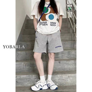 灰色五分休闲短裤女夏新款高腰大码胖mm宽松显瘦梨形身材直筒中裤