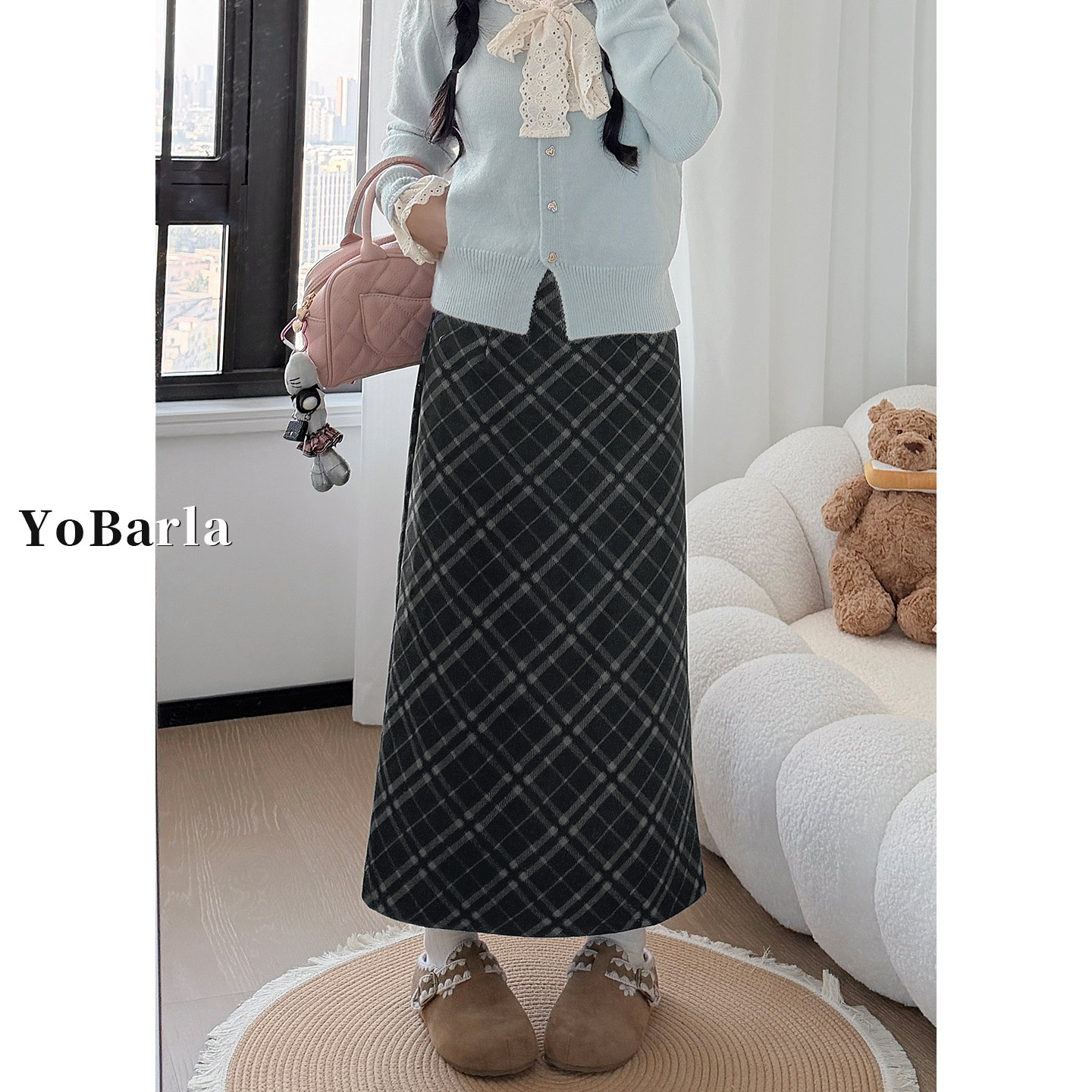 黑灰色格子半身裙女秋冬大码胖mm梨型身材显瘦高腰中长款A字裙子,女装/女士精品,半身裙,淘宝优惠券,粉丝福利购,淘宝优惠卷