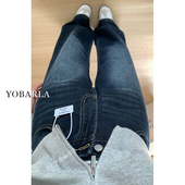 宽松显瘦梨形身材高腰直筒裤 深蓝色阔腿牛仔裤 胖mm大码 新款 女春季