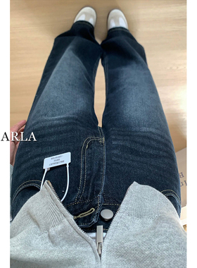 深蓝色阔腿牛仔裤女春季新款胖mm大码宽松显瘦梨形身材高腰直筒裤