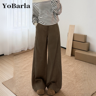 棕色阔腿牛仔裤 直筒裤 女春季 胖mm梨型身材显瘦宽松大码 子 新款 美式