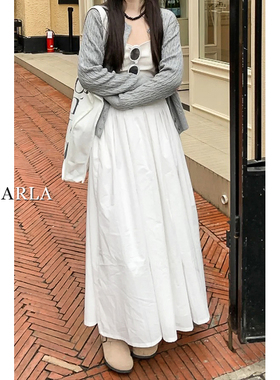 白色休闲半身裙女春季新款胖mm大码梨型身材显瘦中长款a字伞裙子