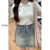 浅色牛仔短裙女高腰夏新款 显瘦胖mm梨形身材遮肚子a字半身裙 大码