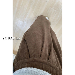 胖mm显瘦宽松阔腿裤 加绒大码 子 女冬季 美拉德棕色灯芯绒直筒休闲裤
