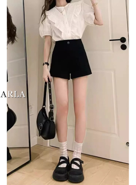黑色弹力牛仔短裤女夏薄款大码胖mm梨形身材遮肉显瘦高腰a字热裤