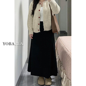 A字裙 胖mm高腰遮胯显瘦中长款 黑色毛呢半身裙女春季 梨型身材大码