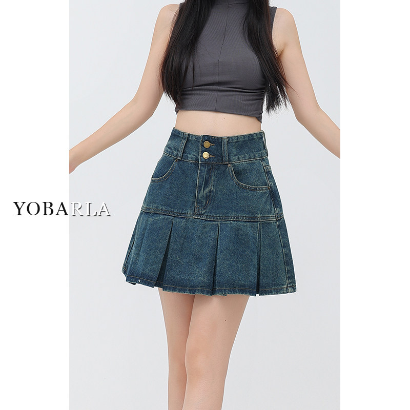 高腰百褶牛仔半身裙女夏季大码胖mm遮肚显瘦梨形身材遮胯a字短裙,女装/女士精品,半身裙,淘宝优惠券,粉丝福利购,淘宝优惠卷