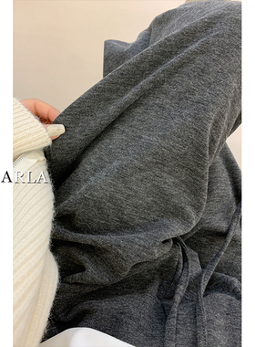 灰色糯米休闲裤女直筒春季新款大码胖mm显瘦梨形身材垂感阔腿裤子