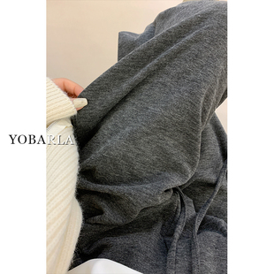 胖mm显瘦梨形身材垂感阔腿裤 加绒加厚大码 子 女冬季 灰色糯米休闲裤