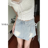 胖mm高腰显瘦梨形身材a字半身裙 大码 浅色不规则牛仔短裙裤 女夏季
