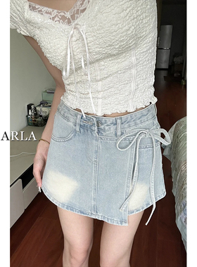 浅色不规则牛仔短裙裤女夏季大码胖mm高腰显瘦梨形身材a字半身裙