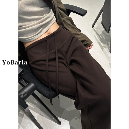 咖色阔腿休闲裤女显瘦宽松垂感