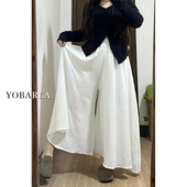 胖mm宽松显瘦梨形身材休闲阔腿裤 白色冰丝裙裤 大码 薄款 女高腰夏季