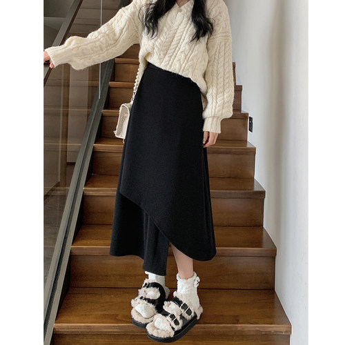 中长款高腰a字不挑人半身裙