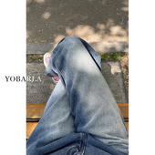 胖mm显瘦梨形身材阔腿裤 蓝色直筒牛仔裤 高腰宽松大码 新款 子 女春季