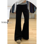 胖mm弹力显瘦梨形身材运动卫裤 黑色拼接微喇休闲裤 大码 新款 女春季