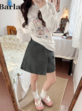 灰色工装牛仔短裙裤女夏季高腰新款大码胖mm宽松显瘦a字阔腿短裤