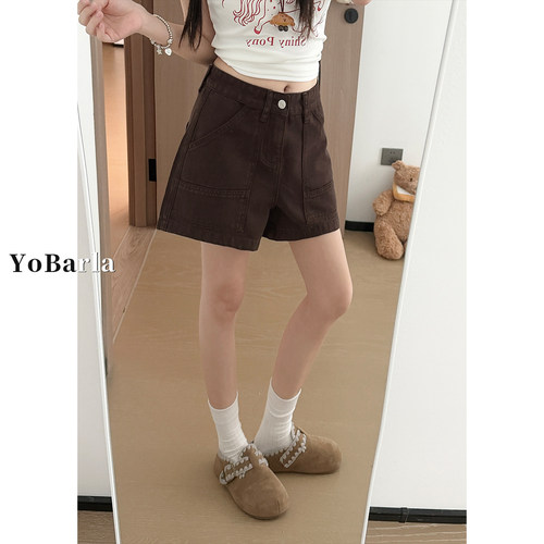 工装牛仔短裤女大码高腰显瘦