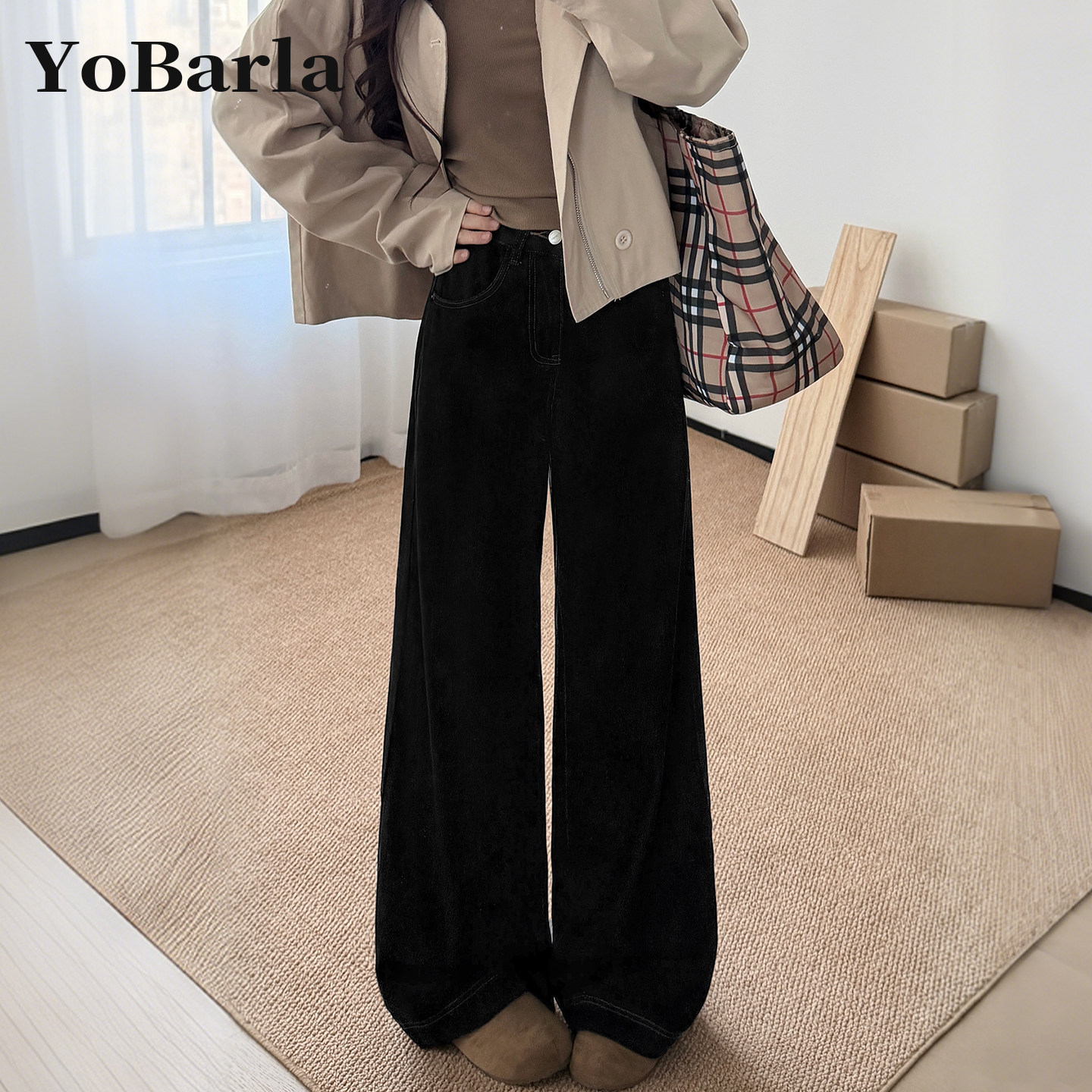 黑色阔腿牛仔裤女冬季加绒大码胖mm宽松显瘦梨型身材垂感直筒裤子,女装/女士精品,牛仔裤,淘宝优惠券,粉丝福利购,淘宝优惠卷