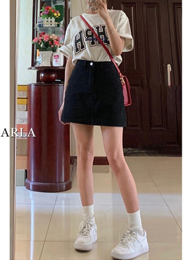 黑色牛仔半身裙夏季新款大码胖mm高腰显瘦a字梨形身材遮肚子短裙