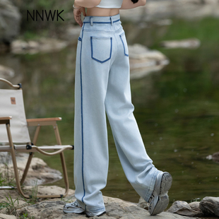 浅色牛仔裤女款爆款2026新款春秋季高腰阔腿裤窄版直筒裤显瘦裤子