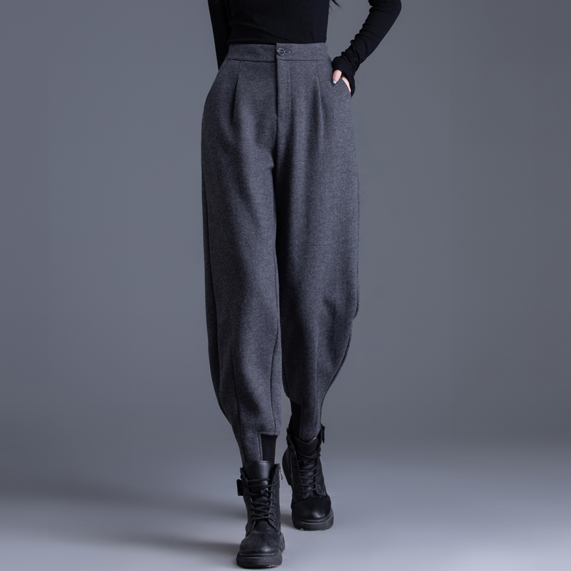 灰色哈伦裤女2025新款秋冬羊毛呢