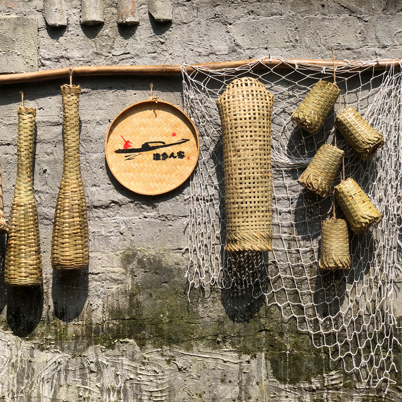 复古渔家文化墙饰鱼笼鱼篓