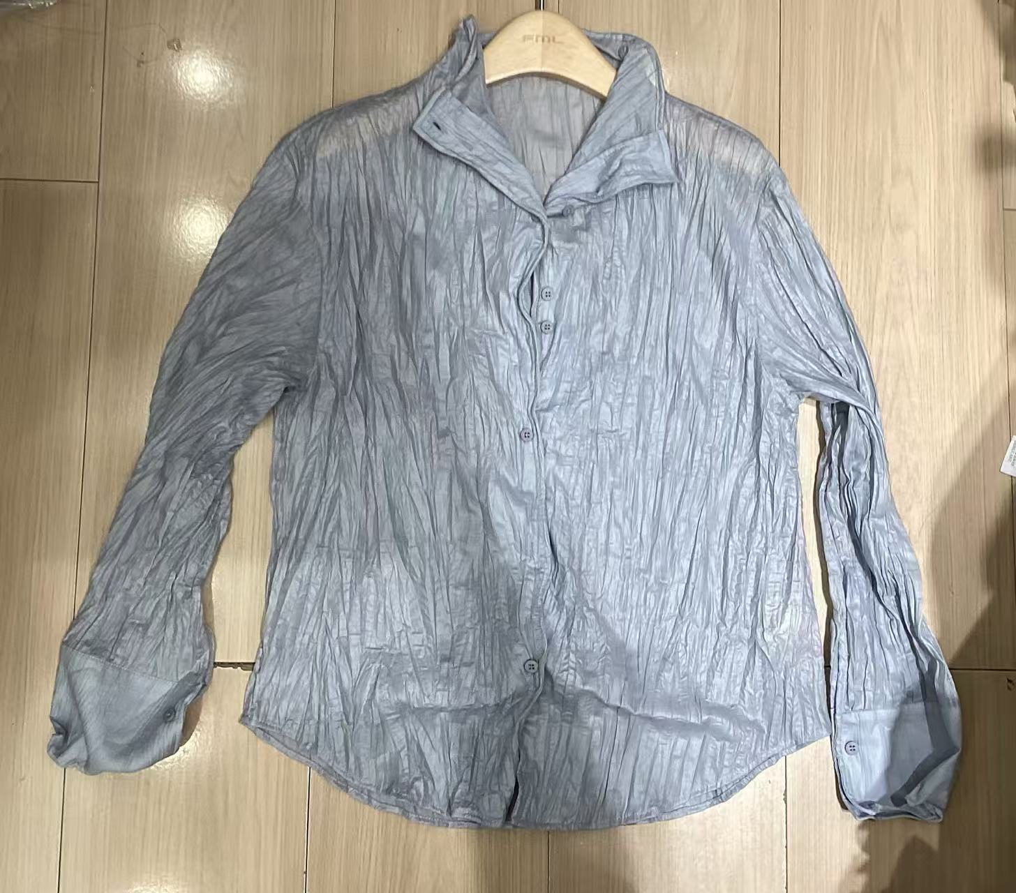 A56133韩国秋季新品立领褶皱纯色简约百搭休闲衬衫上衣宽松圆弧女