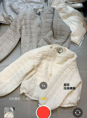 25815韩系秋冬新品圆领宽松显瘦百搭休闲加厚格纹棉服外套女