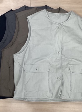 86301韩系秋季新品圆领纯色口袋马甲女宽松显瘦百搭无袖马夹外套