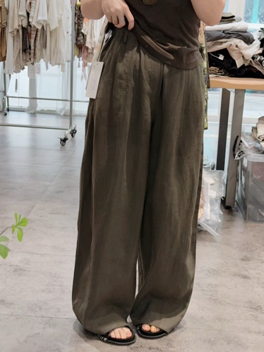 Q621K0026欧货新品2026夏季新品松紧腰后两粒扣休闲裤麻料阔腿裤