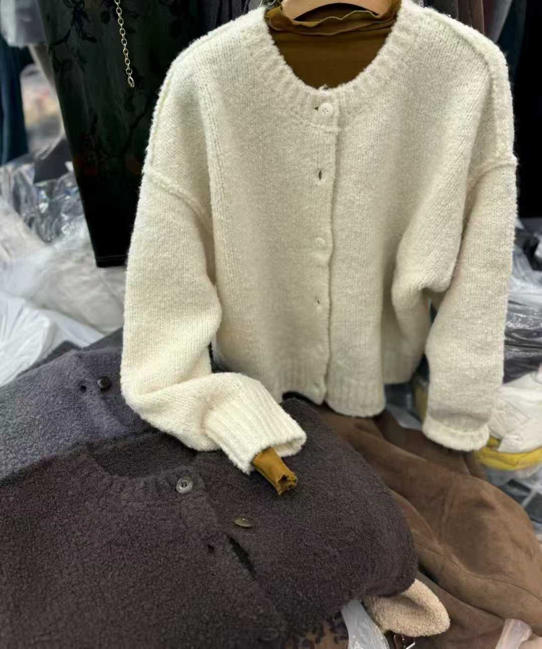 9671韩系秋冬新品圆领针织开衫女宽松百搭圈圈羊毛毛衣外套上衣