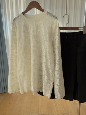 0864新品韩系圆领蕾丝提花T恤少女感层次穿搭打底衫