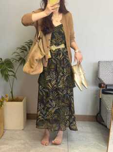 87567欧货新品三层花边度假风吊带连衣裙吊带裙配编织腰带