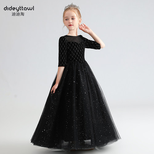 儿童钢琴演奏礼服黑色网纱演出服