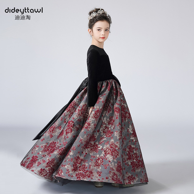 迪迪淘女童钢琴演出礼服绒面