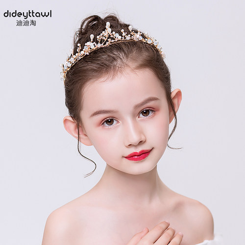 金色儿童演出礼服宝宝生日发饰