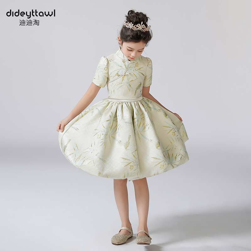 迪迪淘女童唐装绿色礼服