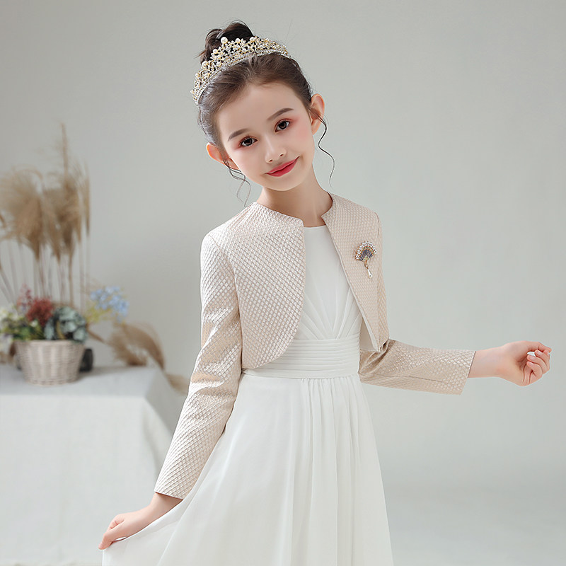 儿童披肩秋款金色百搭小女孩马甲长袖女童演出服外搭公主礼服外套