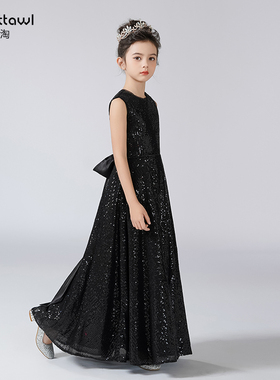 迪迪淘儿童高贵礼服黑色修身演出服女童钢琴小提琴管弦乐演奏礼服