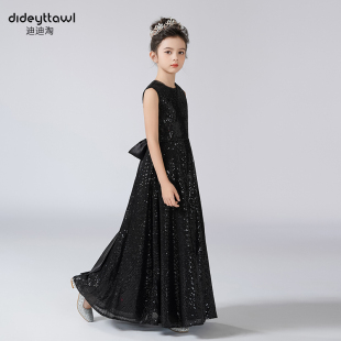 迪迪淘儿童高贵礼服黑色修身演出服女童钢琴小提琴管弦乐演奏礼服