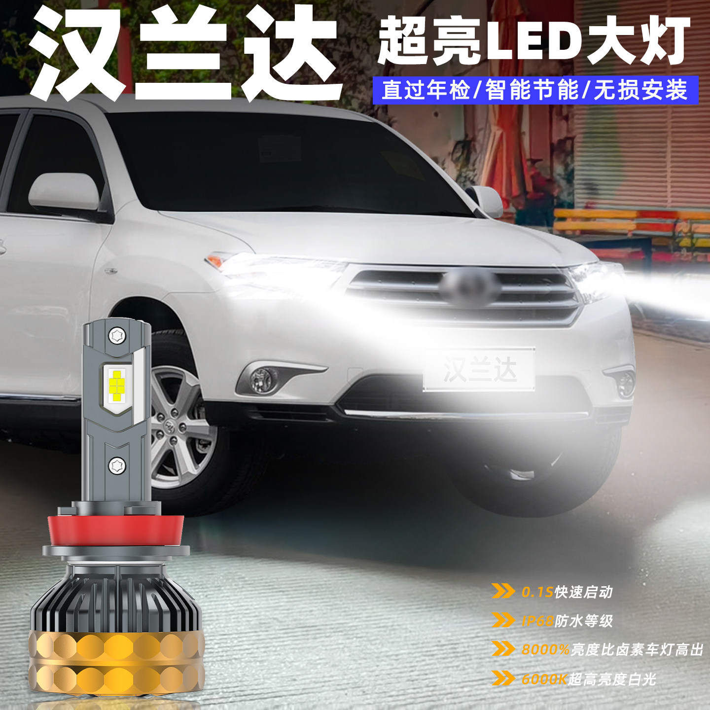 适用丰田汉兰达远近一体大灯07-14款09超亮LED远近光灯13车灯改装