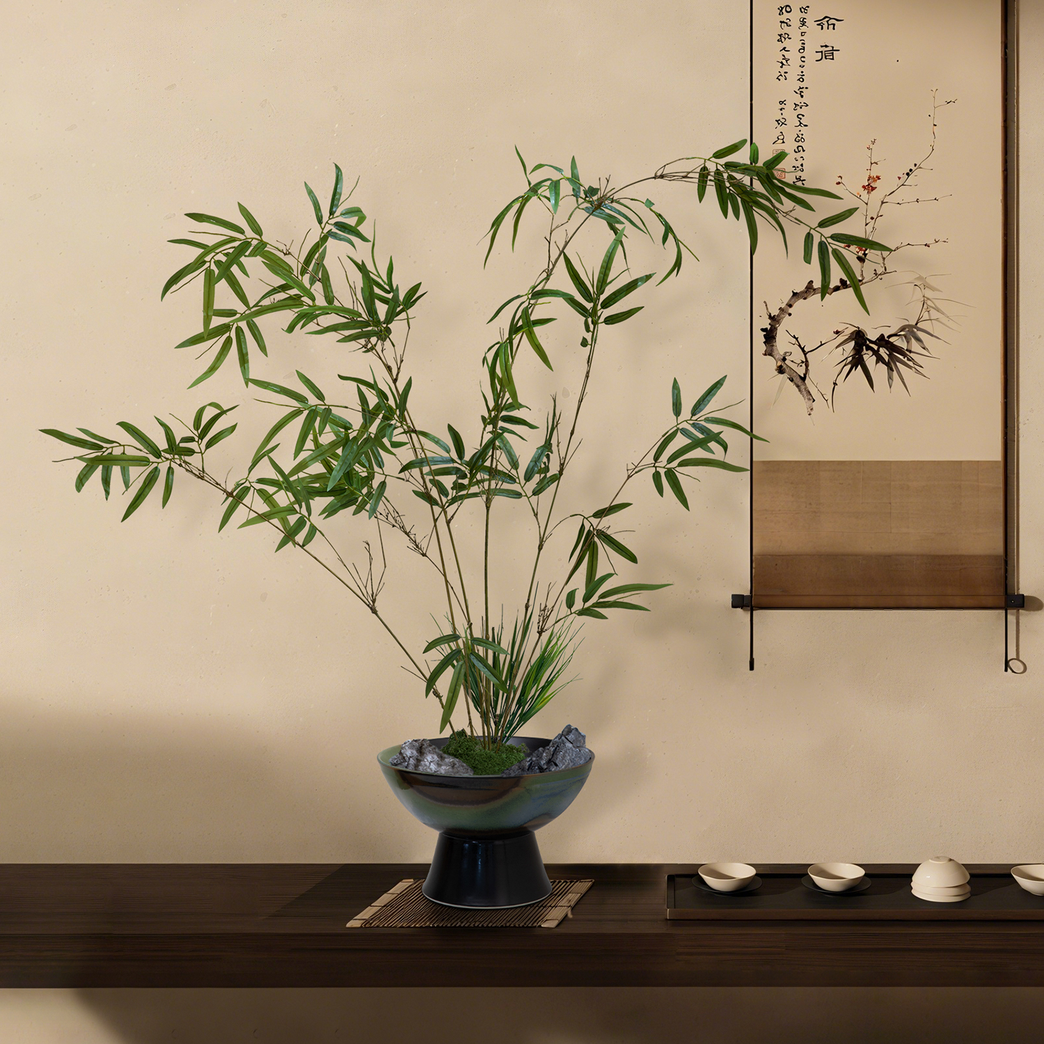 海虹雅林仿真竹子造景假绿植高级植物客厅新中式茶室桌面装饰摆件