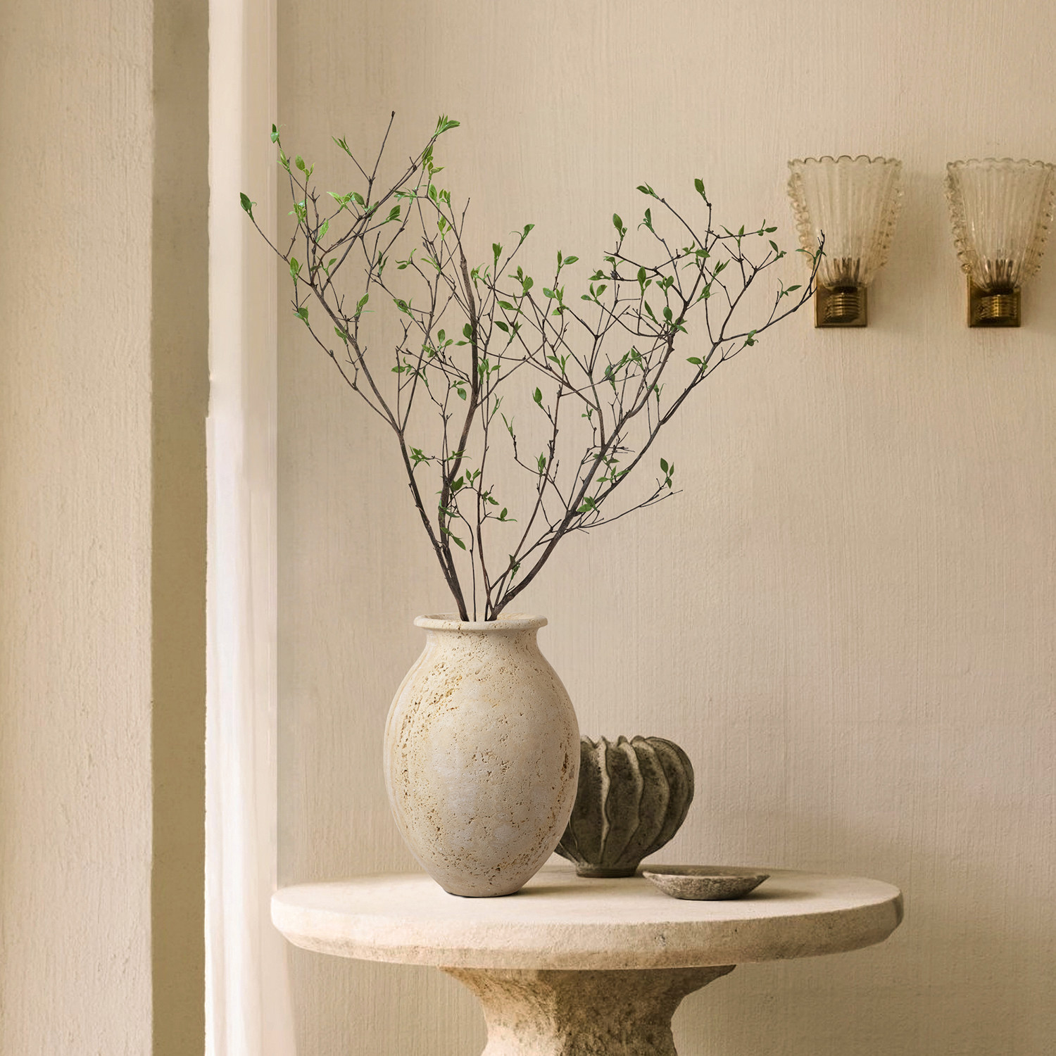 海虹雅林假花仿真花摆设洞石柳叶高级感逼真客厅宋氏美学中古花艺,家居饰品,仿真花/假花,淘宝优惠券,粉丝福利购,淘宝优惠卷