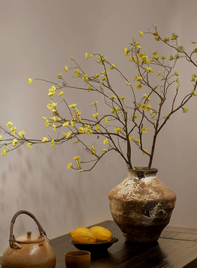 海虹雅林假花仿真花高级感逼真轻奢风绿植摆设木姜子中古客厅摆件