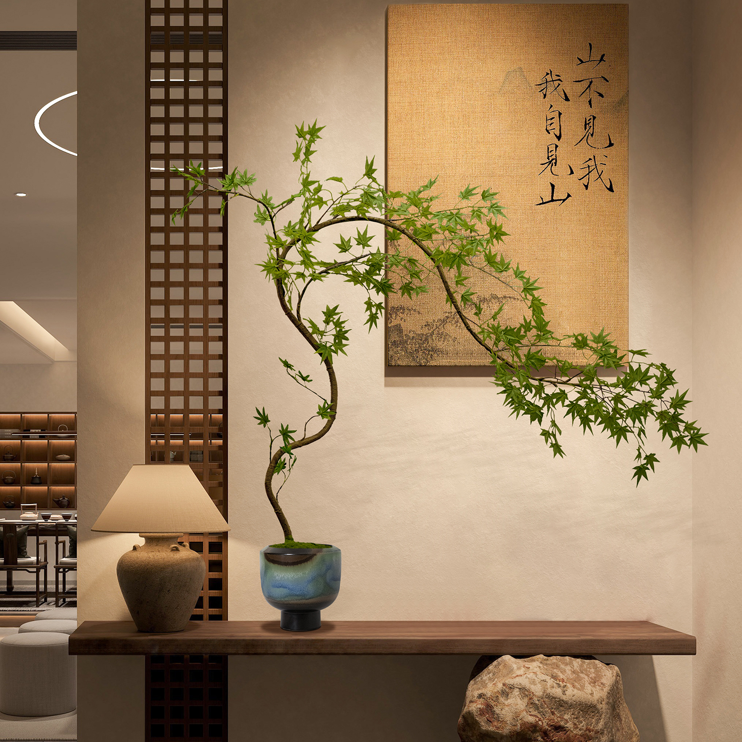 海虹雅林流泉枫桌面仿真花高级感逼真客厅新中式摆件玄关茶室绿植