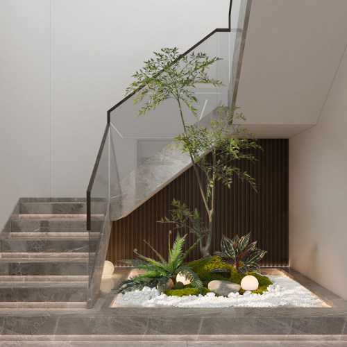 彷真绿色植物造景高端轻奢阳台楼梯下植物景观室内玄关装饰橱窗摆