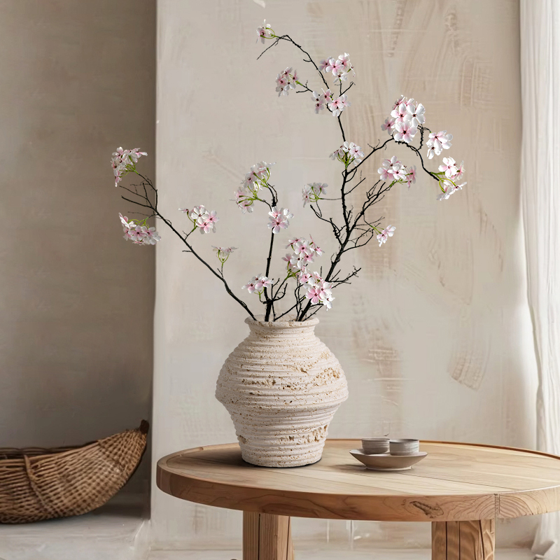 海虹雅林天然洞石仿真花瓶摆件客厅玄关轻奢高级感装饰艺术侘寂风